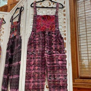 Funky Purple Embroidered Overalls – Colorful Boho Patchwork Jumpsuit – Medium